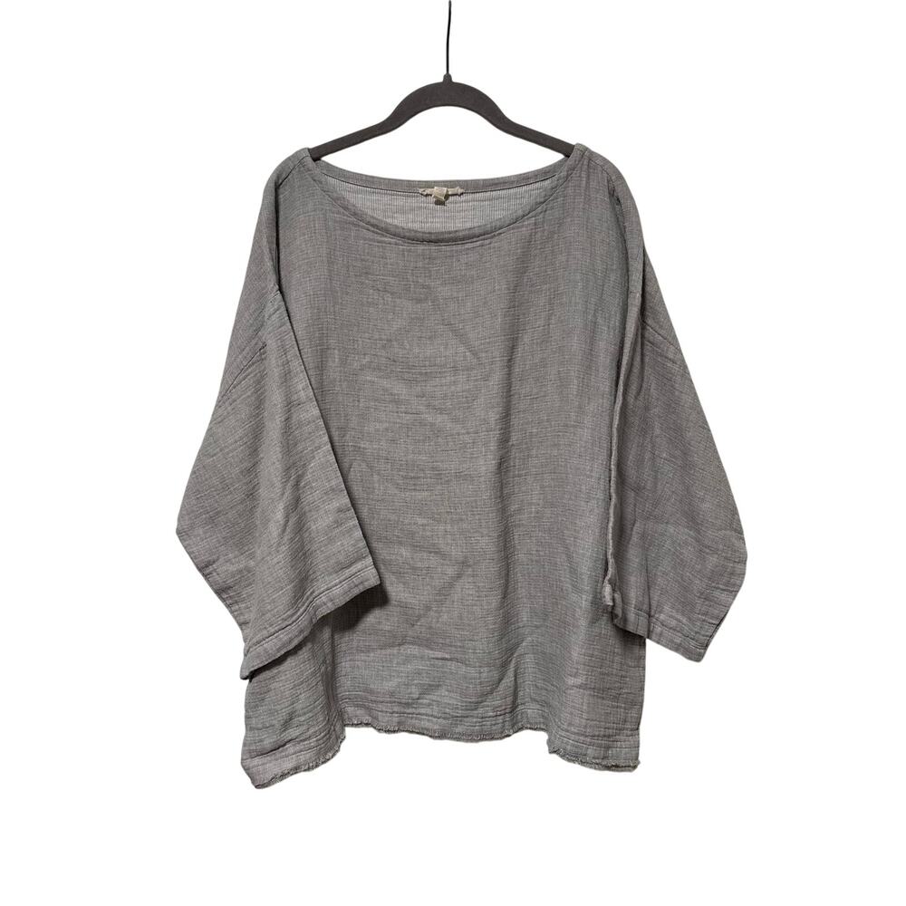 Eileen Fisher Organic Linen Cotton Gray Boxy Top Women’s XL 3/4 Sleeve Casual - Picture 2 of 8